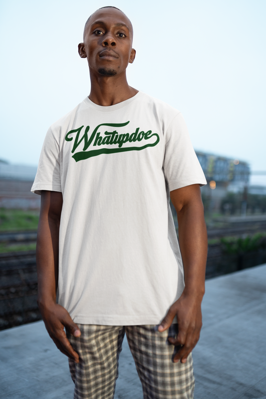 Men's Whatupdoe with Green Lettering Jersey Short Sleeve T-Shirt in Various Color Combinations