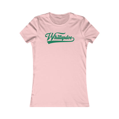Women's Whatupdoe Green Lettering T-Shirt in Pink, Black, and White