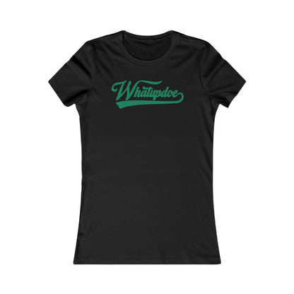 Women's Whatupdoe Green Lettering T-Shirt in Pink, Black, and White