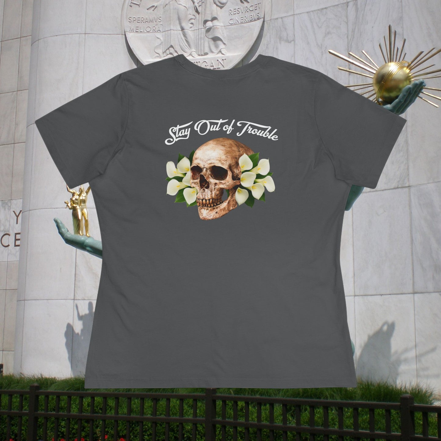 B Good Stay Out of Trouble Women's Edgy Graphic Tee with Skull Design