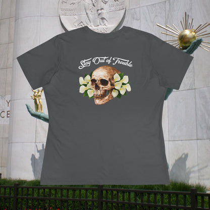 B Good Stay Out of Trouble Women's Edgy Graphic Tee with Skull Design