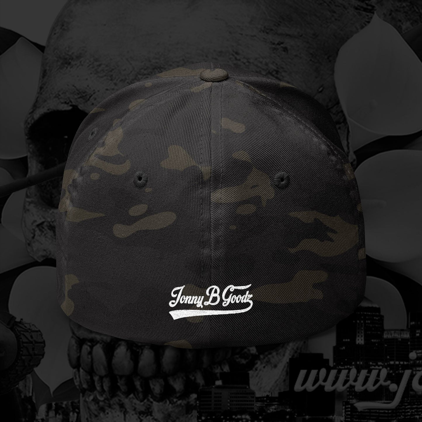 B Good Script  Embroidered Fitted Baseball Cap White Lettering