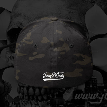 B Good Script  Embroidered Fitted Baseball Cap White Lettering