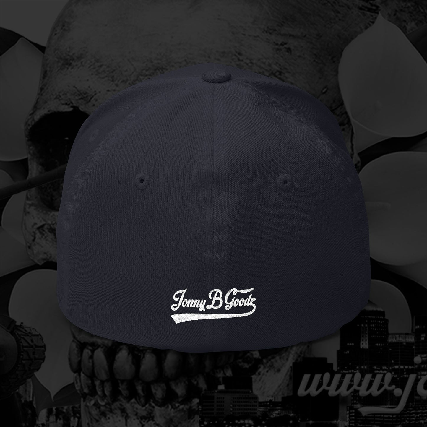 B Good Script  Embroidered Fitted Baseball Cap White Lettering