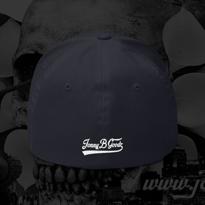 B Good Script  Embroidered Fitted Baseball Cap White Lettering