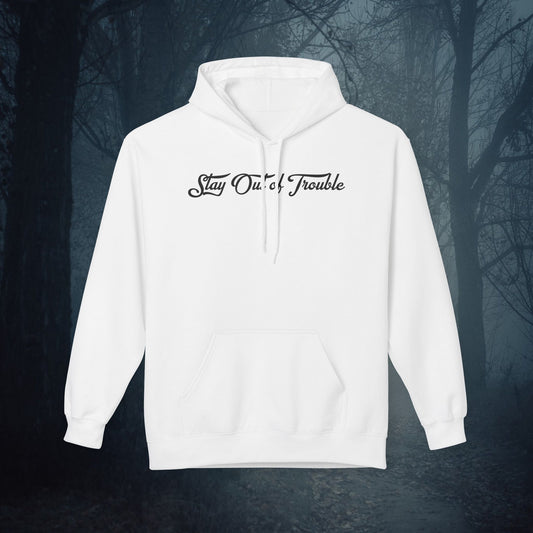 Distressed Skull Hoodie - Stay Out of Trouble, Unisex Hoodie, Alternative Fashion, Casual Wear, Gift for Him/Her, Halloween Style