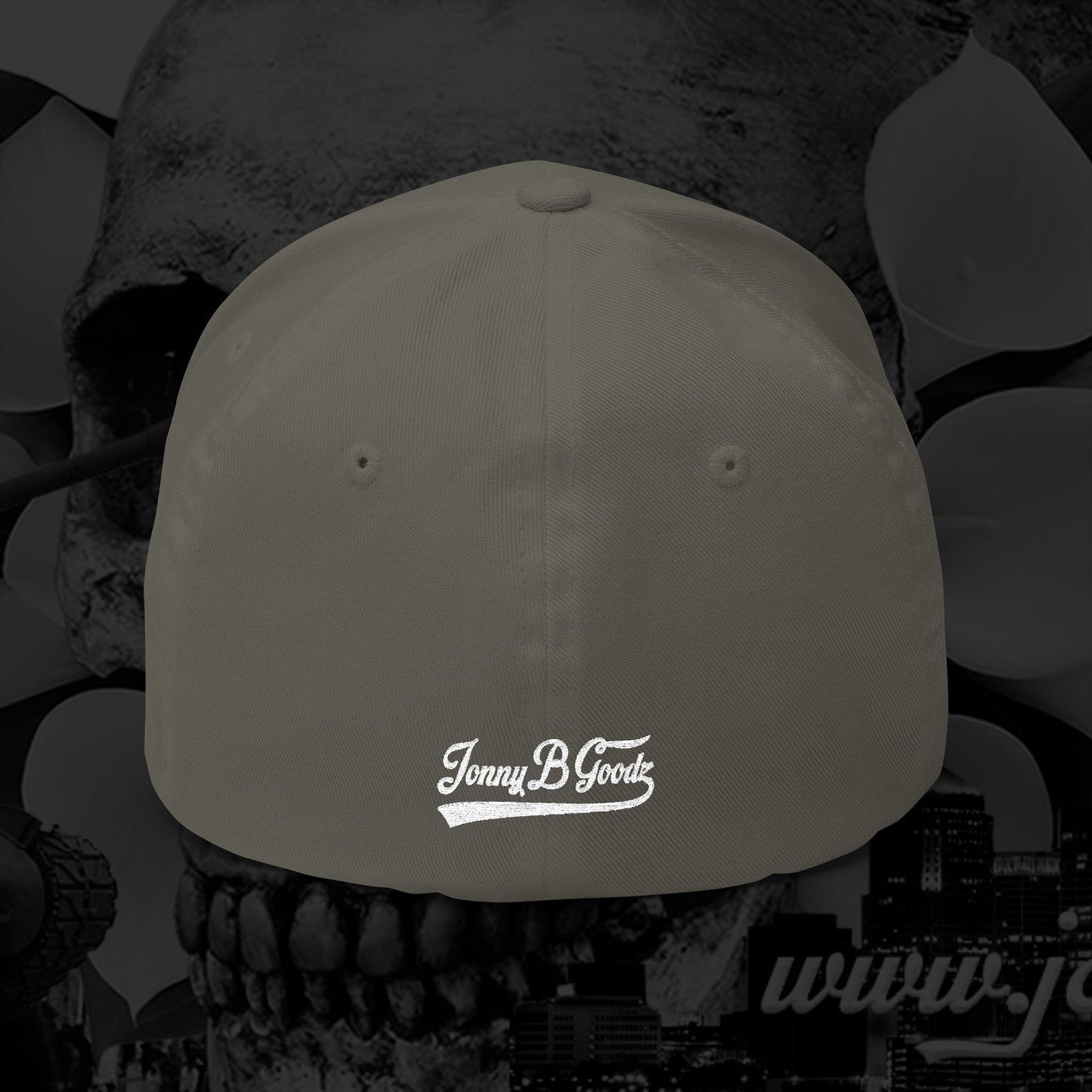 B Good Script  Embroidered Fitted Baseball Cap White Lettering