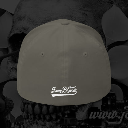 B Good Script  Embroidered Fitted Baseball Cap White Lettering