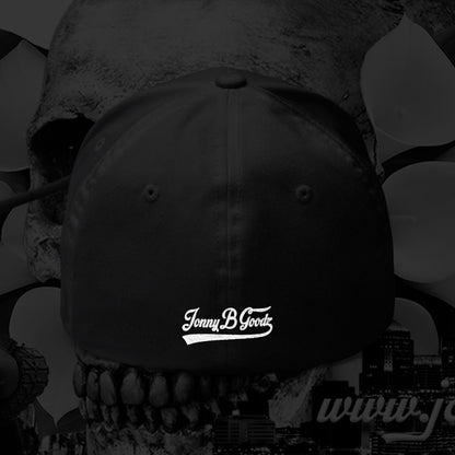 B Good Script  Embroidered Fitted Baseball Cap White Lettering