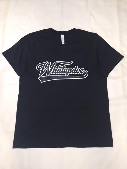 Whatupdoe Unisex Black on White Sim-Stitch T-Shirt