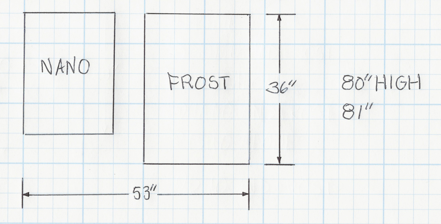 Technical drawing of a product with dimensions labeled on graph paper