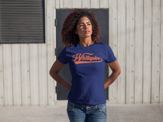 Women's Whatupdoe Orange Lettering  T-Shirt in Navy, Black, and White
