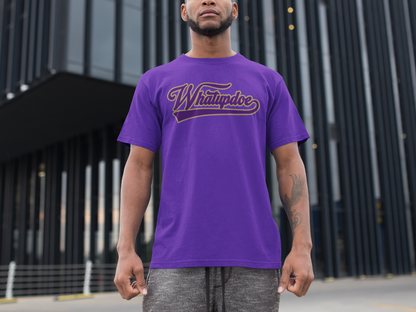 Whatupdoe Purple and Gold T-Shirt on Purple, White, Heather and Green