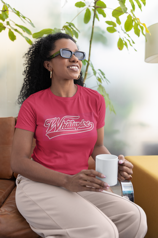 Detroit Whatupdoe Women's Red & White Sim-Stitch T-Shirt